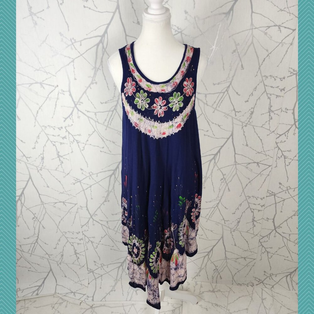 Asha Colorful Floral Tie Dye Painted Round Neck Flowy Swing Dress